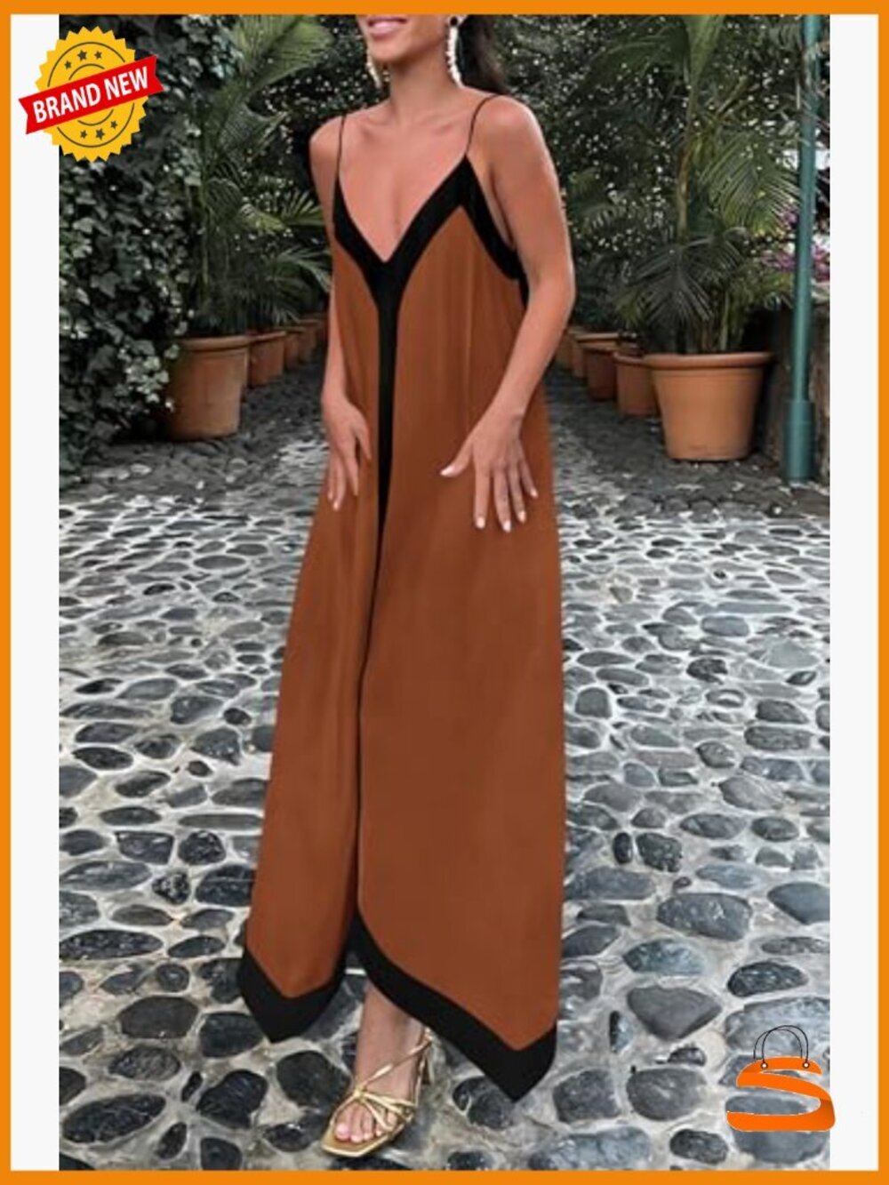 Sleeveless V-Neck Spaghetti Strap Maxi Dress with Pockets - Picture 2 of 7